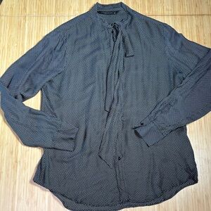 Zara Black and White Polka Dot Blouse with Tie